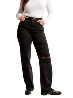 Abercrombie High Rise 90s Relaxed Jean in Distressed Black Women 28 6 Cotton